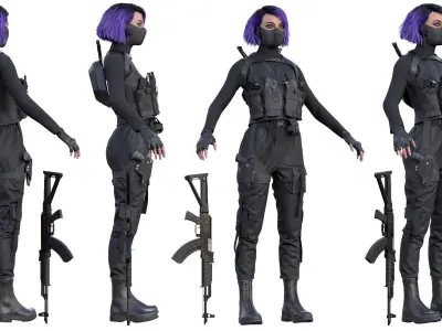 Realistic 3D model of Man - Military Woman - Modular - Rigged  Low-poly 3D model