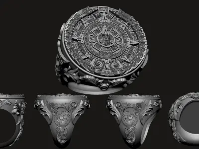 Mayan Calendar Gents Signet Ring 3D print model