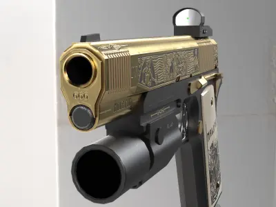 Malefic Engraved 1911 Pistol Low-poly 3D model