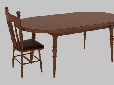 1980 Vintage Dining Room Table and Chair Set 3D model