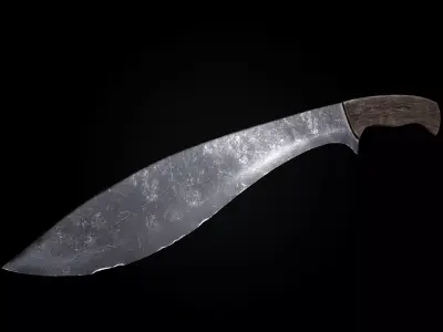 Old kukri machete  Low-poly 3D model