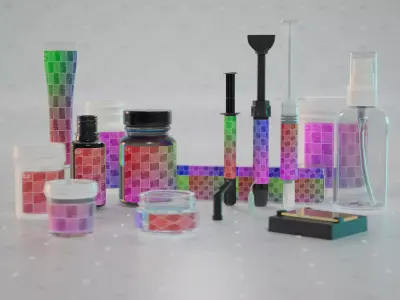 Cosmetic Bottles Syringes Tubs and Tubes 3D model