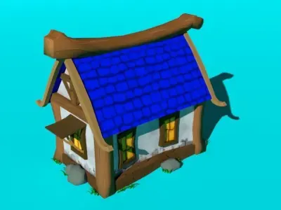 Blue house low-poly for mobile game Low-poly 3D model