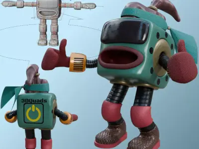Cube Head Robot Low-poly 3D model
