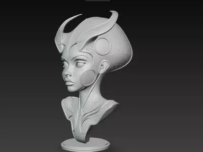 Stylized Alien Queen Bust STL 3D Print Sci Fi Character 3D print model
