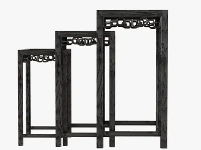 Chinese Black Lacquered Nest of Three Side Tables 3D model