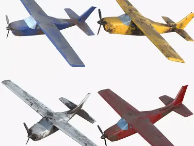 8K realistic destroyed propeller plane collections Low-poly 3D model