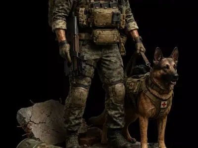 Combat Medic Handler And Rescue Dog STL Miniature Model 3D print model