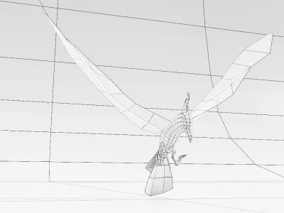 Bird 3d model origami flying in air Low-poly 3D model