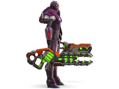 Woman Cyborg Machine Gun with Rifle and Pistol Low-poly 3D model