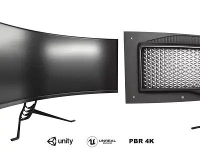 Super Ultra Wide Gaming Monitor Low-poly 3D model