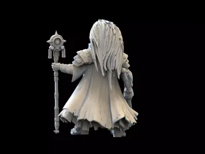 Sci-Fi Dark Priest STL Grimdark Warrior Miniature with Staff  3D print model
