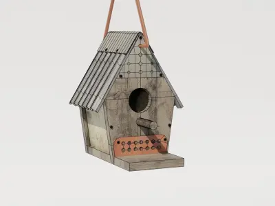 Birdhouse wooden hanging on string Low-poly 3D model