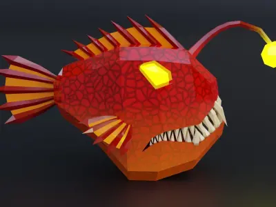 Cartoon anglerfish low poly Roblox game pet  Blender Low-poly 3D model