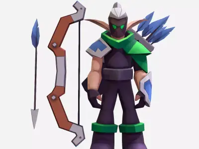 Archer Warrior Soldier Handpaint Cartoon MMO rpg Character Low-poly 3D model