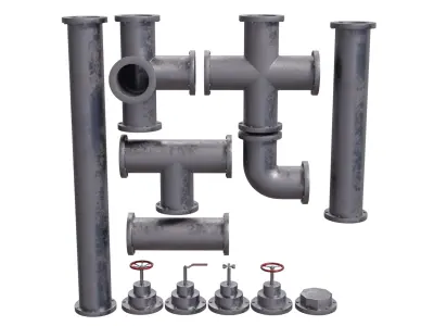 Industrial Pipes Set Low-poly 3D model