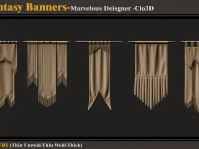 10 Fantasy Banners-Marvelous Designer-Clo3D-ZPRJ - FBX - OBJ 3D model