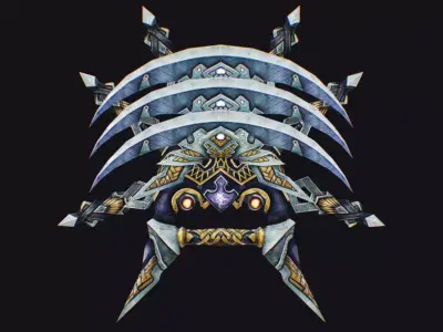 Cross Shuriken War Fan Cutting Asian Edged Weapon Low-poly 3D model