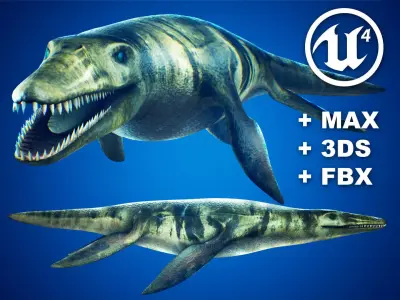 Realistic Pliosaur Mosasaurus with UE4 Support Low-poly 3D model