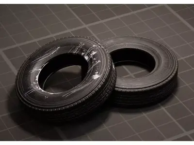 Old Car Tire Rubber Wheel Dirty with Bird Droppings Dock Pier 3D model