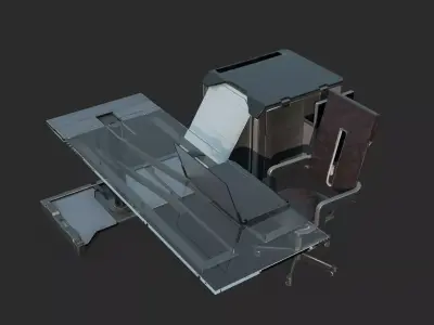 Future sci-fi office desk and chair combination 3D model