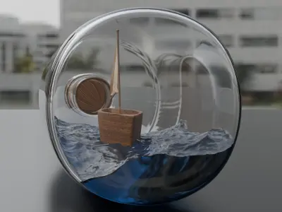 Boat in a Bottle Realistic Miniature PBR Blend FBX OBJ GLB Low-poly 3D model