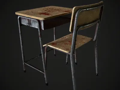 School Table and Chair - 3D Model Low-poly 3D model
