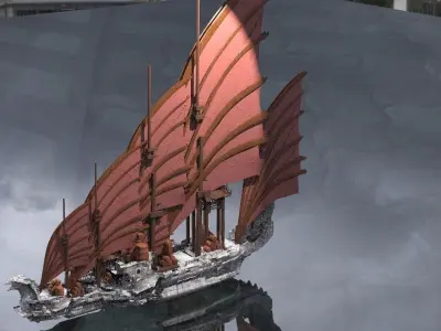 Asian Red Fin sailed Ship grand 3D model
