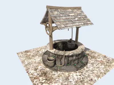 detailed medieval water well 3D model