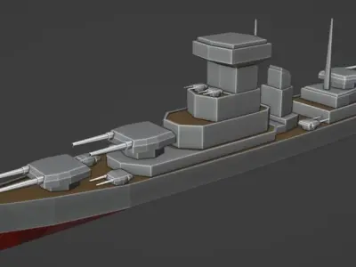 low poly battle ship Low-poly 3D model
