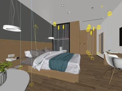 Modern Minimalist Style Hotel Room Design Low-poly 3D model