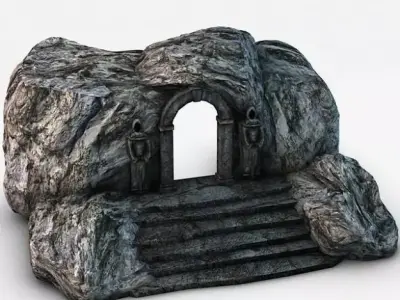 Ancient entrance with stone statues 3D model