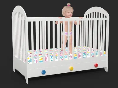 Baby Girl in Bed Standing Fur Rigged 3D model
