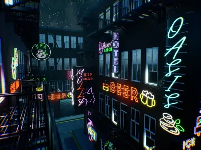 Neon billboards - city props 3D model