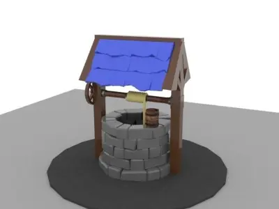 Low poly well wooden pole Low-poly 3D model