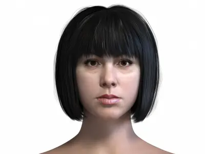 Realistic Short Straight Haircut with Bangs Black Hair 3D Model
