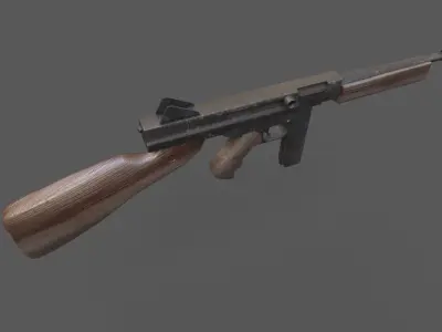 Thompson Submachine Gun Low-poly 3D model 5