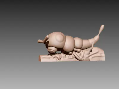 Caterpie on log Pokemon OBJ STL 3D print model