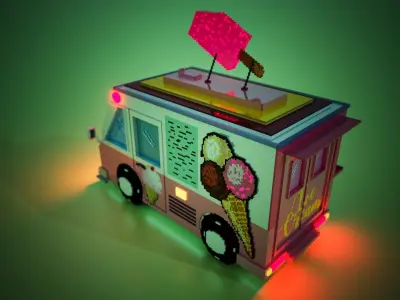 Voxel ice cream truck model Low-poly 3D model