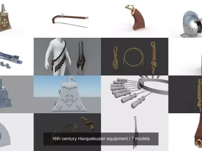16th century Harquebusier equipment 3D Model Collection
