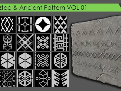 100 aztec and ancient patterns and Roll brushes 3D model
