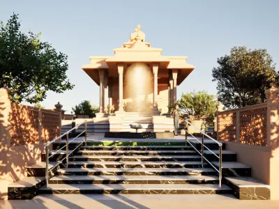 Traditional Indian Temple with Landscape Garden 3D model