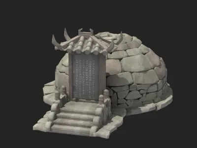 headstone grave tombstone marker Asia halloween gravestone 3D model