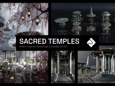 Sacred Temples Asian Styled Buildings and Assets 3D Kit 3D model