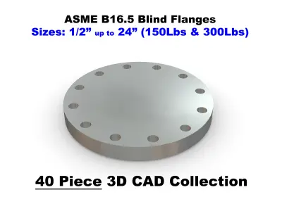 ASME B16-5 Blind Flanges - 150Lbs and 300Lbs - CAD Files 3D model