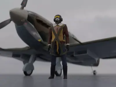 World War 2 Spitfire With Pilot Low-poly 3D model
