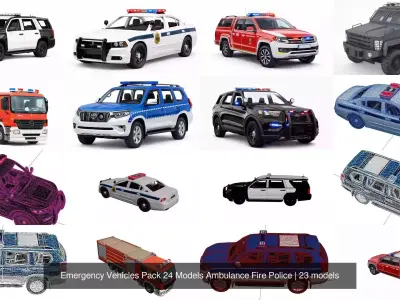 Emergency Vehicles Pack 24 Models Ambulance Fire Police