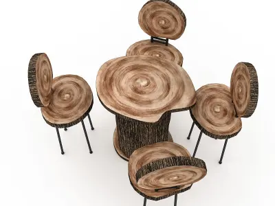 Wooden Garden Furniture 04 Low-poly 3D model
