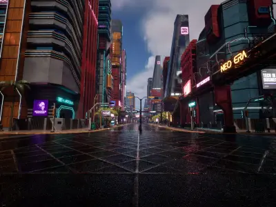 SCIFI CYBERPUNK FUTURISTIC CITY SCENE Low-poly 3D model