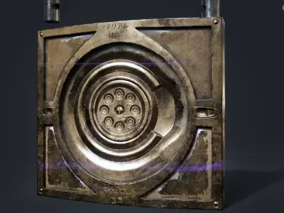 game ready lock metal plate with circular design Low-poly 3D model